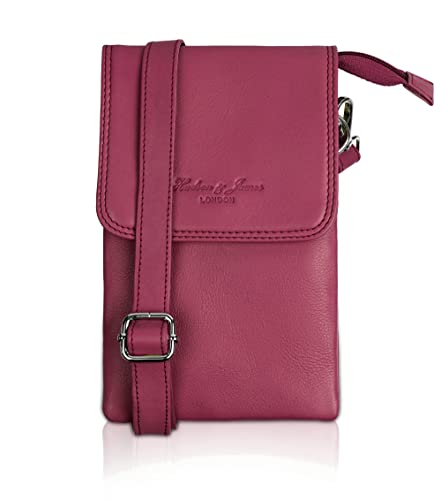 Hudson & James Genuine Leather Phone Bag, Real Leather Phone Purse, Small Mobile Phone Ladies Cross Body Shoulder Bag Wallet for Women with Adjustable Detachable Strap