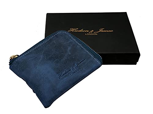 Designer Hudson & James London Real Leather Small Zippered Mens Women Wallet Slim Wallet Credit Carder Holder Purse with Gift Box