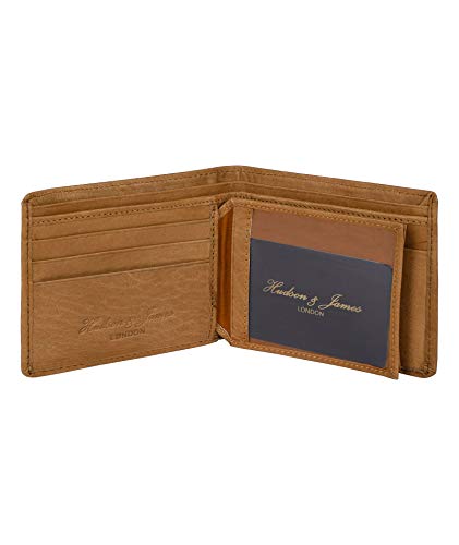 Designer Hudson & James London Real Leather Mens Wallet Credit Carder Holder Bifold Purse with Gift Box