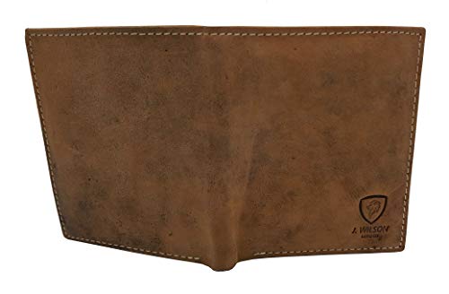 J. Wilson London Designer Mens DISTRSSED Real Hunter Leather Wallet Credit Card Holder Purse