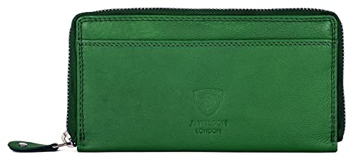 J. Wilson London Ladies Designer Luxury Quality Soft Leather RFID Safe Protection Purse Multi Credit Card Women Clutch Wallet with Zip Pocket Phone Holder Gift Boxed