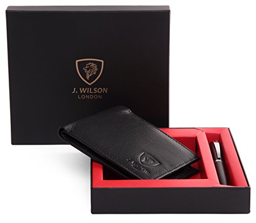 Mens Designer J. Wilson LONDON Genuine Leather Wallet & Ballpoint Pen Gift Boxed Set
