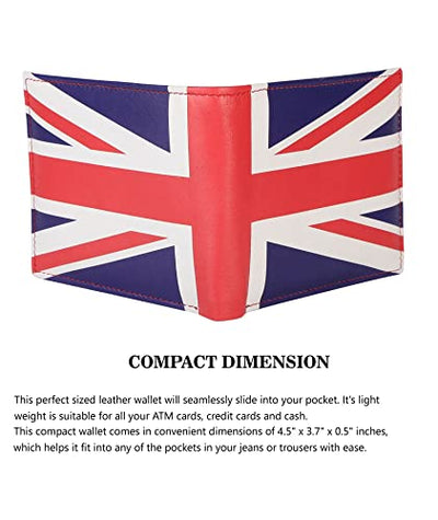 Designer Hudson & James London Real Printed Leather Mens Wallet with Zip Coin Pocket Credit Carder Holder Bifold Purse UK Union Jack