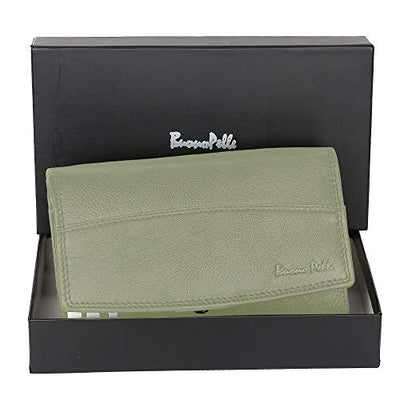 Buono Pelle Ladies Designer Luxury Quality Soft Nappa Leather Purse Card Women Clutch Wallet with Zip Pocket Gift Boxed