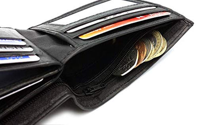 ODS:UK Mens RFID Blocking Safe Soft Leather Tri Fold Wallet Card Slots Id Window and Coin Pocket