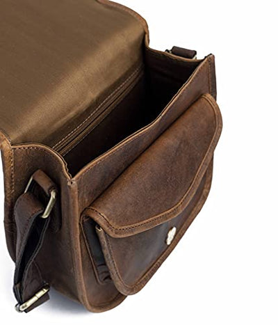 J. Wilson London - Designer Genuine Real Distressed Retro Vintage Hunter Leather Handmade Women Ladies Unisex Flapover Gypsy Festival Travel Crossover Shoulder Bag