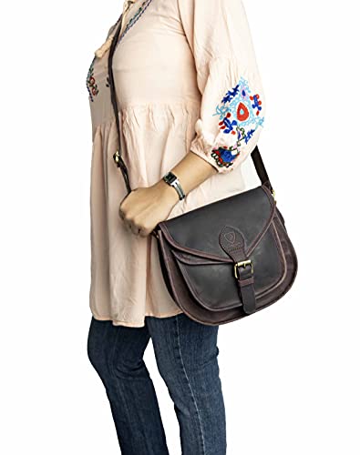 J. Wilson London - Designer Genuine Real Distressed Retro Vintage Hunter Leather Handmade Women Ladies Unisex Flapover Gypsy Festival Travel Crossover Shoulder Bag