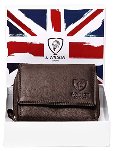 J. Wilson London Ladies RFID Safe Designer Leather Purse Card Women Wallet Zip Pocket Boxed