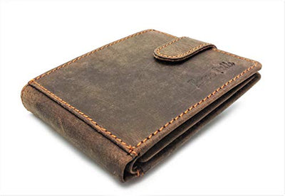 RFID BLOCKING Protection Distressed Brown Genuine Leather Mens Wallet Coin Pocket Gift Boxed