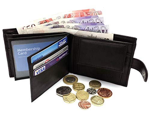 ODS:UK Mens RFID Blocking Safe Soft Leather Tri Fold Wallet Card Slots Id Window and Coin Pocket