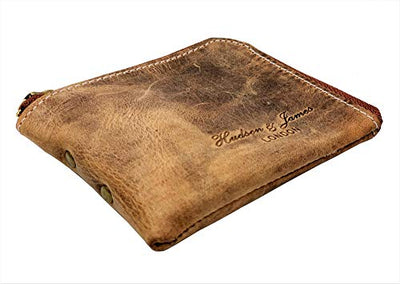 Designer Hudson & James London Real Leather Small Zippered Mens Women Wallet Slim Wallet Credit Carder Holder Purse with Gift Box
