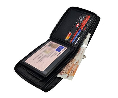 MENS DESIGNER Zip Around GENUINE SOFT REAL LEATHER WALLET CREDIT CARD HOLDER PURSE