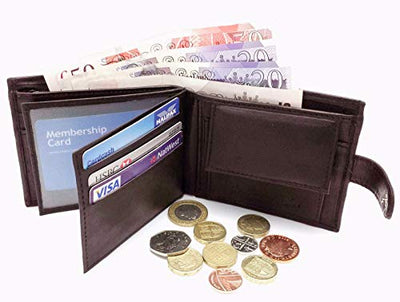 ODS:UK Mens RFID Blocking Safe Soft Leather Tri Fold Wallet Card Slots Id Window and Coin Pocket