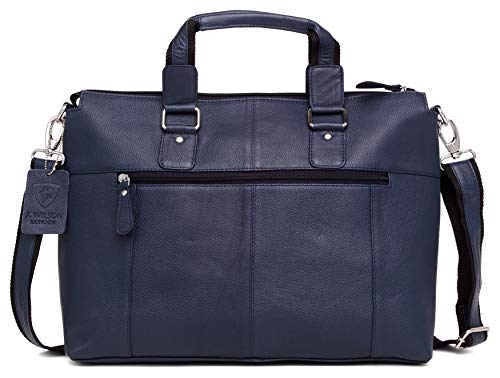 J. Wilson London - Designer Genuine Real Nappa Leather 15" Laptop Handmade Unisex Crossover Flapover Everyday Crossover Work iPad Shoulder Messenger Briefcase Bag