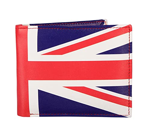 Designer Hudson & James London Real Printed Leather Mens Wallet with Zip Coin Pocket Credit Carder Holder Bifold Purse UK Union Jack