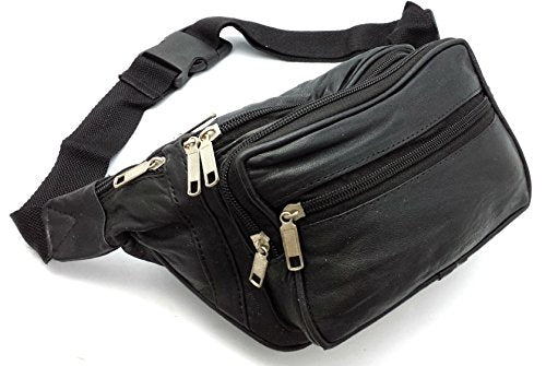 ODS:UK® REAL LEATHER BUM WAIST BAG TRAVEL HOLIDAY MONEY BELT POUCH BLACK CHANGE BUMBAG