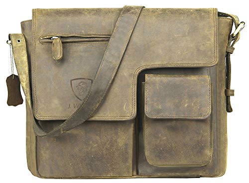 J WILSON London Designer Genuine Real Distressed Vintage Hunter Leather 15" Laptop Handmade Unisex Crossover Shoulder Messenger Bag