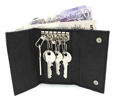 ODS:UK® NEW BLACK LEATHER KEYCHAINS POUCH BAG WALLET KEY CASE NOTE HOLDER