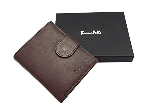 Buono Pelle Mens Bifold Coin Leather Wallet Black