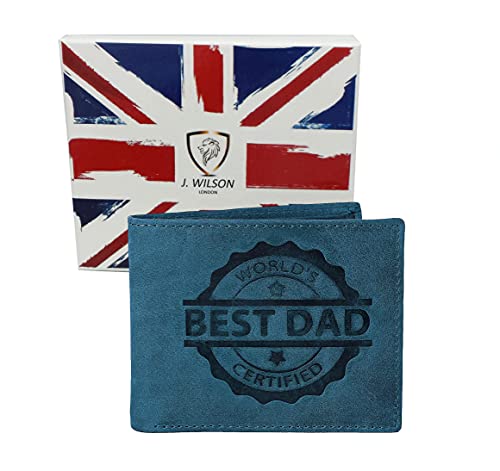 J Wilson London Worlds Best DAD Certified Mens Genuine Distressed Hunter Leather Wallet with Coin Purse Gift Boxed