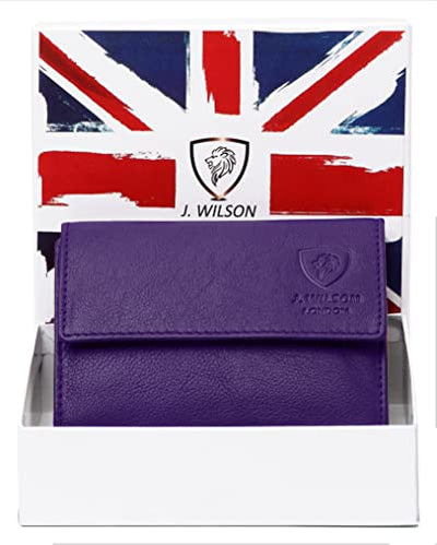 J. Wilson London Ladies RFID Safe Designer Leather Purse Card Women Wallet Zip Pocket Boxed