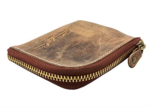 Designer Hudson & James London Real Leather Small Zippered Mens Women Wallet Slim Wallet Credit Carder Holder Purse with Gift Box