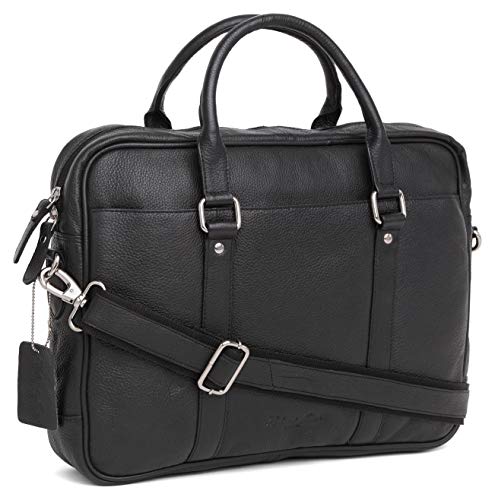 Hudson & James - Leather 13" Laptop Designer Genuine Real Napa Handmade Unisex Cross Body Everyday Crossover Work iPad Shoulder Messenger Bag