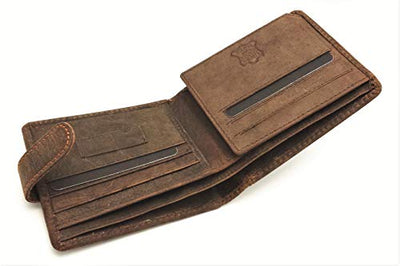 RFID BLOCKING Protection Distressed Brown Genuine Leather Mens Wallet Coin Pocket Gift Boxed