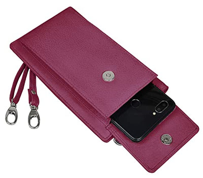 Genuine Leather Phone Bag, Real Leather Phone Purse, Small Mobile Phone Ladies Cross Body Shoulder Bag Wallet for Women with Adjustable Detachable Strap