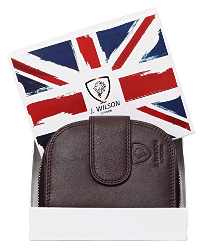 J. Wilson London Ladies RFID Safe Designer Leather Purse Card Women Wallet Zip Pocket Boxed