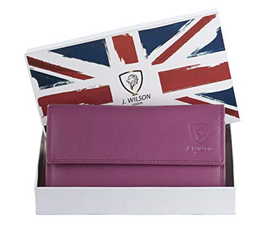 J. Wilson London Ladies RFID Safe Designer Leather Purse Card Women Wallet Zip Pocket Boxed