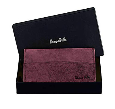 Buono Pelle Ladies Designer Luxury Quality Soft Nappa Leather Purse Card Women Clutch Wallet with Zip Pocket Gift Boxed