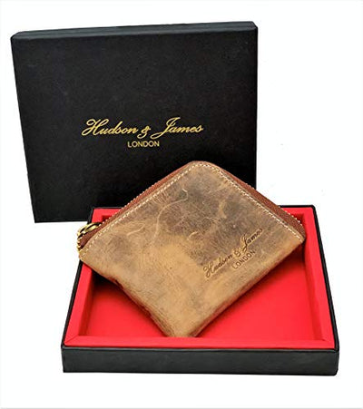Designer Hudson & James London Real Leather Small Zippered Mens Women Wallet Slim Wallet Credit Carder Holder Purse with Gift Box
