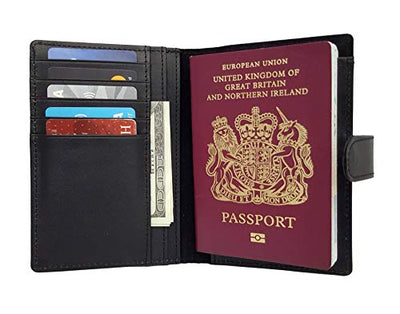 J. Wilson London 100% Real Leather Travel Wallet Passport Holder Cover RFID Blocking- Document Case