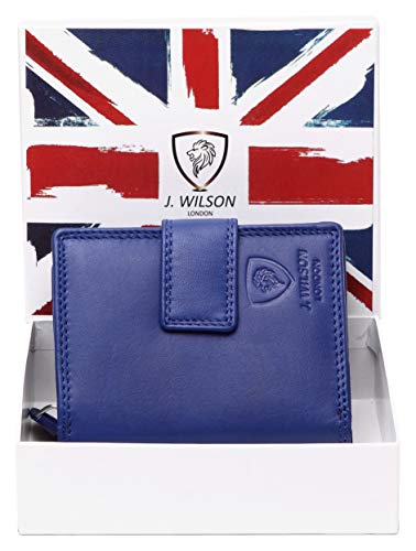 J. Wilson London Ladies RFID Safe Designer Soft Leather Purse Card Women Clutch Wallet with Zip Pocket Gift Boxed