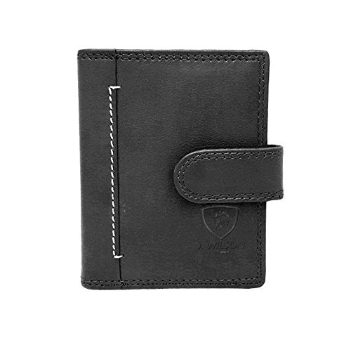 J. Wilson London Designer Soft Genuine Leather Credit Card Holder Wallet with Plastic Sleeves RFID Safe Contactless Blocking ID Protection 16 Clear Plastic Pockets - 4 Further Card