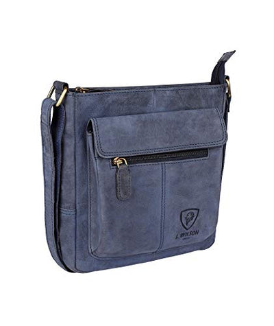 J. Wilson London 100% Pure Genuine Real Nappa Leather Handmade Mens Leather Flapover Everyday Crossover Shoulder Work iPad Messenger Bag