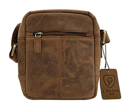 J WILSON London - Genuine Real Veg Tan VT Handmade Unisex Crossover Flapover Everyday Crossover Work Tote Shoulder Messenger Bag