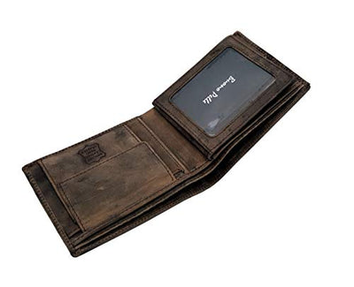 Mens BUONO PELLE Brown RFID Blocking Distressed Hunter Leather Wallet with Secure Coin Pocket & ID Window Gift Boxed