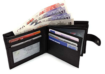 ODS:UK Mens RFID Blocking Safe Soft Leather Tri Fold Wallet Card Slots Id Window and Coin Pocket