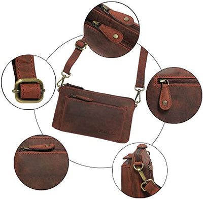 Designer Hudson & James Genuine Real Distressed Retro Small Vintage Hunter Leather Handmade Women Ladies Unisex Travel Satchel Everyday Crossover Shoulder Bag