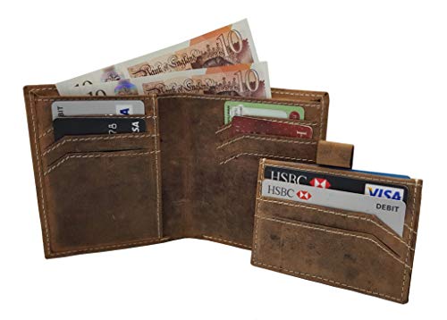 J. Wilson London Designer Mens DISTRSSED Real Hunter Leather Wallet Credit Card Holder Purse