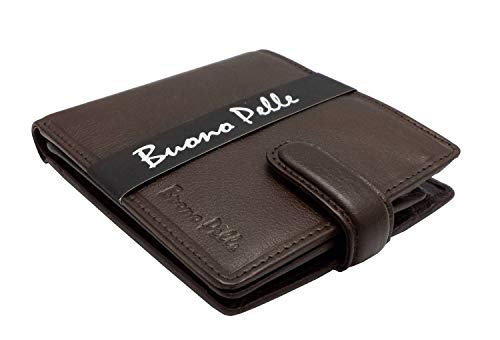 Buono Pelle RFID Blocking Mens Designer Luxury Soft Veg Tan Leather Wallet with Secure Zip Coin / Note Pocket & ID Window Gift Boxed