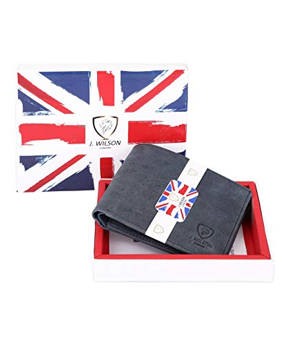 Mens Designer J Wilson RFID Blocking Genuine Real Leather Wallet with Zip Coin Pocket/Pouch Gift Boxed