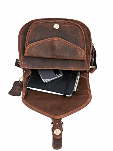 J. Wilson London - Designer Genuine Real Distressed Retro Vintage Hunter Leather Handmade Women Ladies Unisex Flapover Gypsy Festival Travel Crossover Shoulder Bag