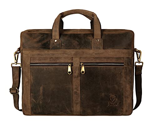 J WILSON London - Designer Genuine Real Distressed Leather 15" Laptop Handmade Unisex Crossover Flapover Everyday Crossover Work iPad Shoulder Messenger Briefcase Bag