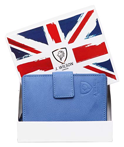 J. Wilson London Ladies RFID Safe Designer Leather Purse Card Women Wallet Zip Pocket Boxed