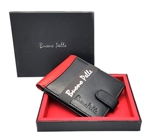 Buono Pelle Mens Bifold Coin Leather Wallet Black