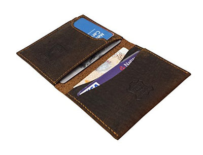 Designer J WILSON London HAND CRAFTED Real Leather Mens Wallet Credit Carder Holder Bifold Slim Raw Oiled Hunter Purse With Gift Box