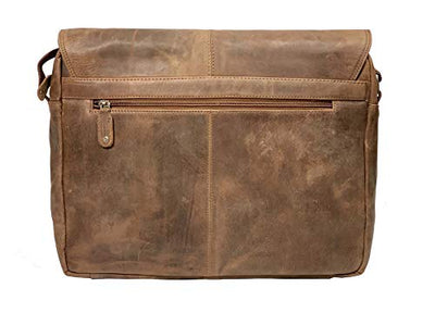 J WILSON London - Designer Genuine Real Leather 15" Laptop Handmade Unisex Crossover Flapover Everyday Crossover Work iPad Shoulder Messenger Briefcase Bag